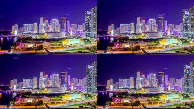 佛罗里达州迈阿密市中心夜景延时大厦夜大楼