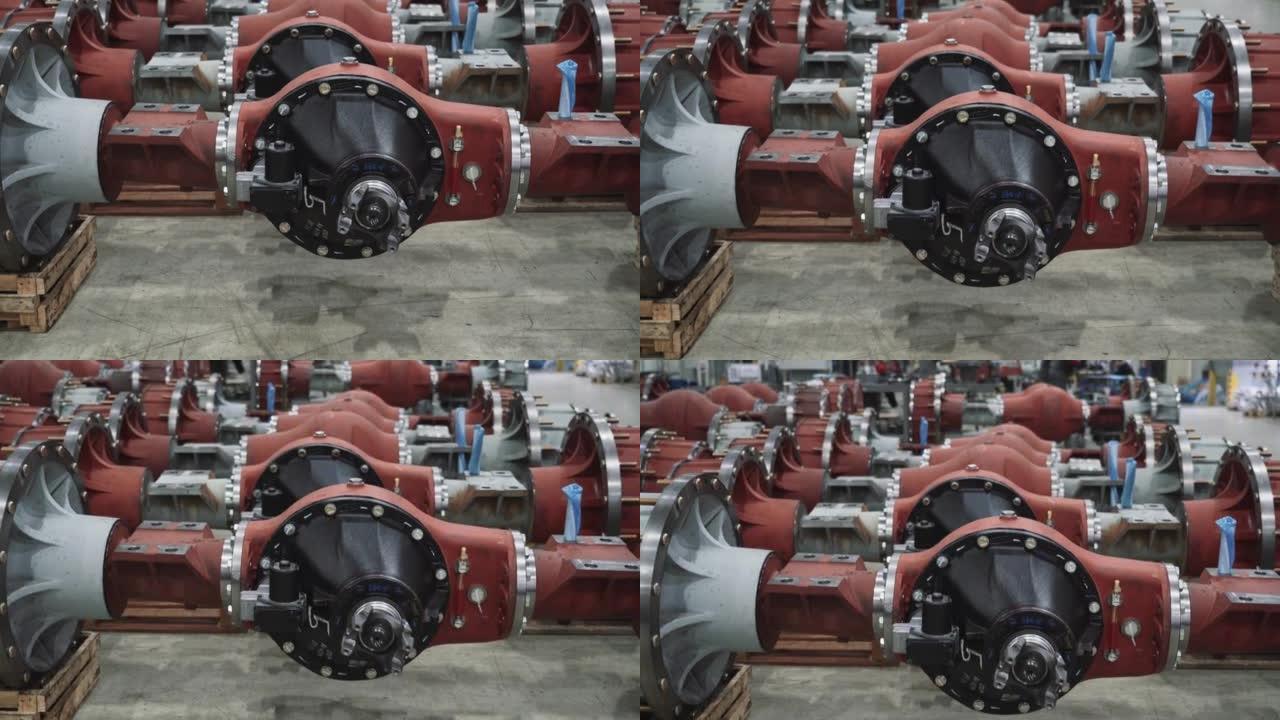 Vehicle parts of agricultural machine in factory. 