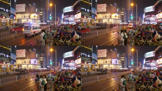 夜间照明多雨长沙市中心交通街道全景4k中国