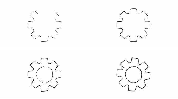 齿轮旋转动画与2d概念和白色背景。4k视频插图。