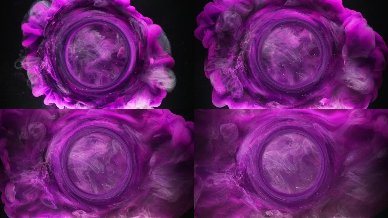 墨水水飞溅蒸汽云运动紫色染料