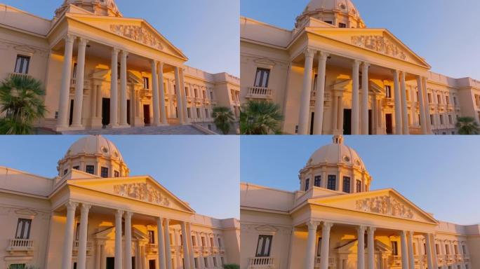 多米尼加共和国国家宫，圣多明各市。空中无人机上升