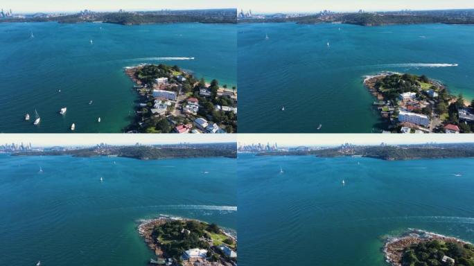 新南威尔士州东悉尼屈臣氏湾的空中无人机视图，可欣赏悉尼港和北悉尼
