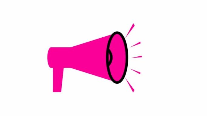 粉红色扩音器的动画符号。循环视频。新闻、公告、宣传、推广、广播、媒体、消息的概念。矢量插图孤立在白色