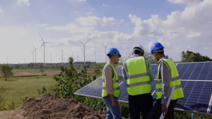 蓝领工人电气工程师团队和建筑师持有风车场和太阳能电池板建设咨询计划。景观建筑使用风力涡轮机来产生纯能