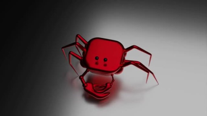 移动3d螃蟹。设计。孤立背景上移动彩色螃蟹的3D模型。卡通3d螃蟹在白色背景上移动