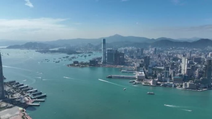 夏日香港商业区的鸟瞰图