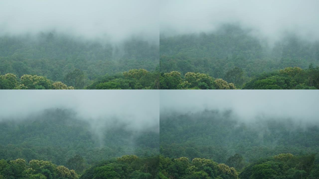 山上雨后雾延时。(变焦镜头)