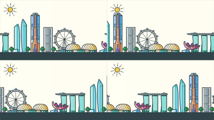 新加坡城市地标2D动画