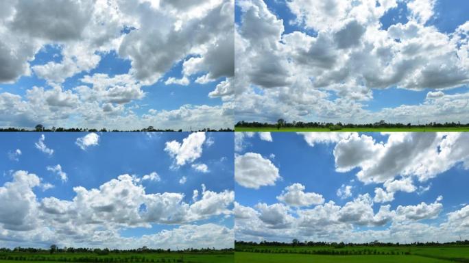 在大自然中美丽的农场上空移动云层，时间流逝