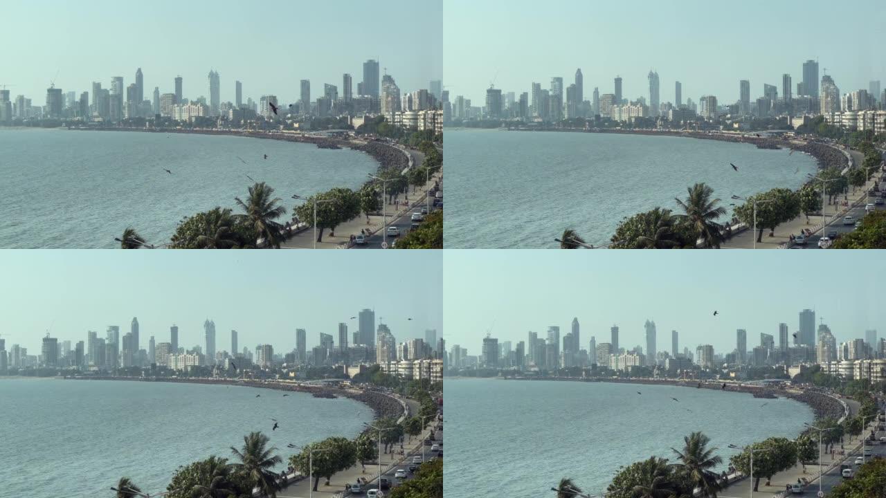 孟买著名海洋大道的鸟瞰图
