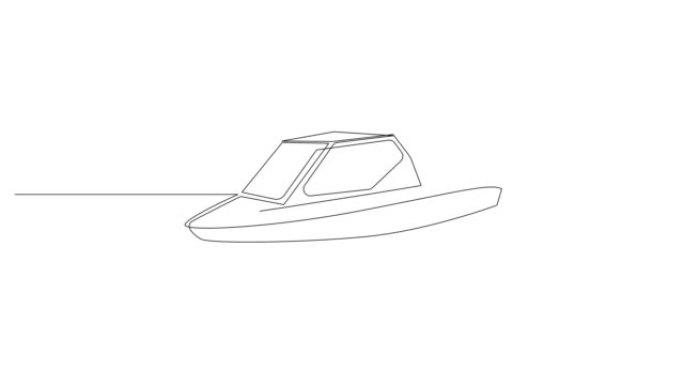 单连续线船、船或游艇的自画动画。4k