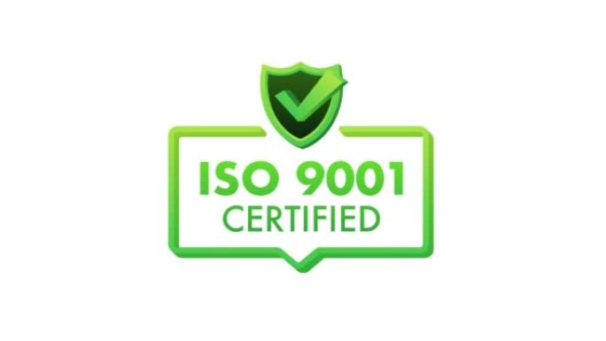 ISO 9001认证徽章，图标。认证印章。平面设计运动图形4k