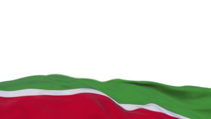 车臣共和国织物旗在风圈上挥舞。车臣共和国刺绣缝制的布条在微风中摇曳。半填充白色背景。文本的位置。20