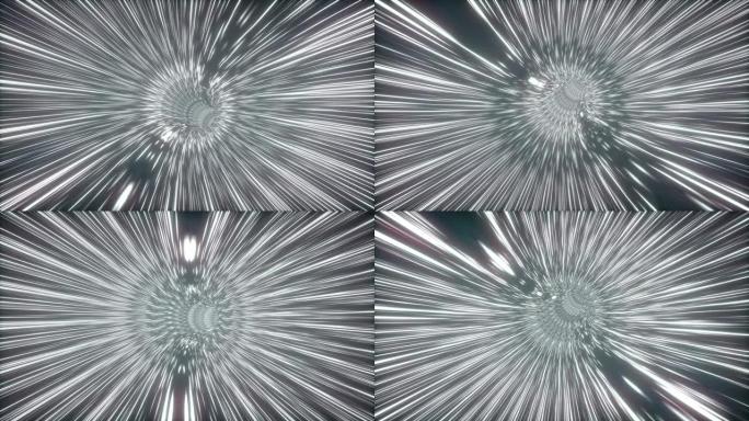 超高速太空星光线黑白相间。快速运动科幻可视化的数字形状隧道