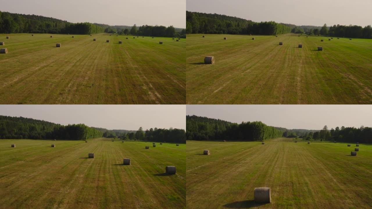 日落时分的干草包草场草地航拍视频素材