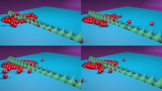 带有红球的旋转螺旋钻。动画