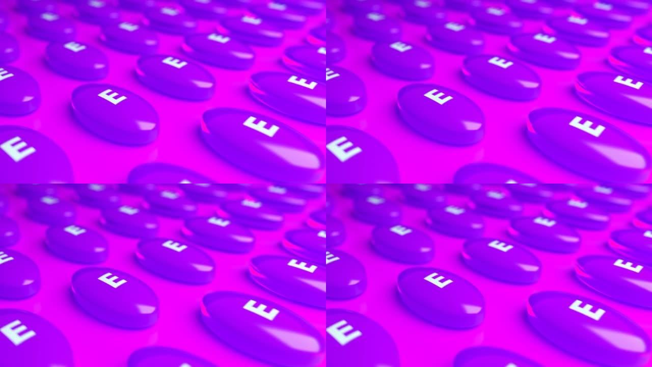 3D紫色维生素e胶囊。循环背景