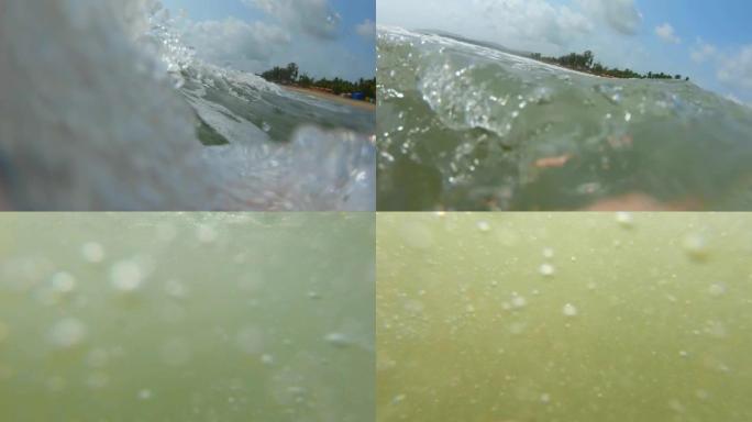 热带海浪撞向相机，高速4k镜头