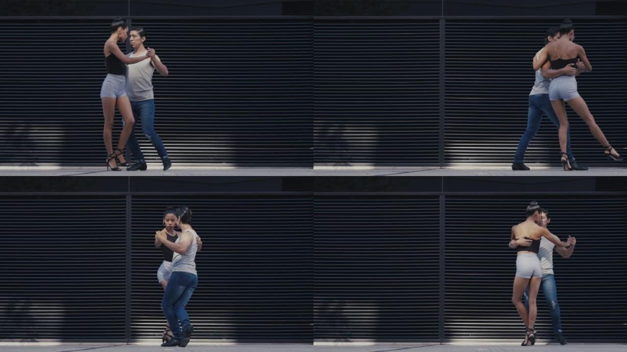 阿根廷年轻夫妇在阿根廷布宜诺斯艾利斯街头跳探戈
