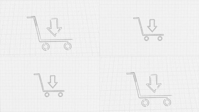 带有彩色绘图效果的购物车图标。涂鸦动画。4K