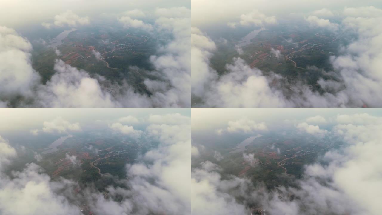 空中拍摄覆盖山谷的云层