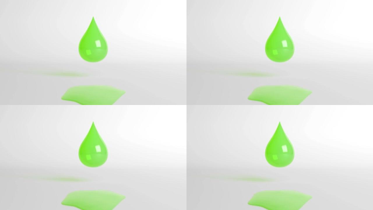 下降和融化的绿色水滴。循环3D背景