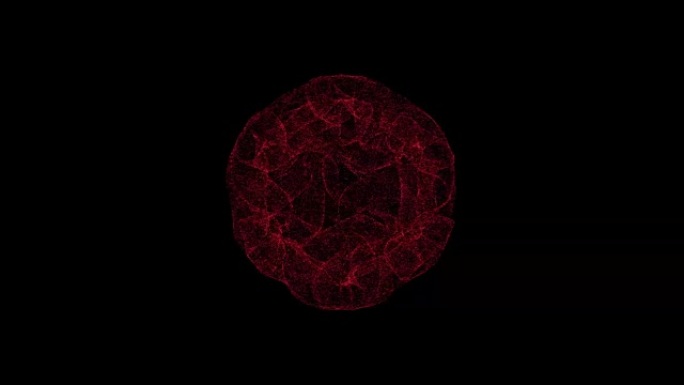 3D抽象外星球体在黑色背景上旋转。由红色闪烁粒子组成的物体60 FPS。科学概念。标题、演示文稿的抽