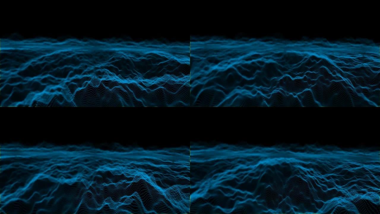 未来抽象数字水粒子球波形振荡，可视化波技术带粒子星的数字表面