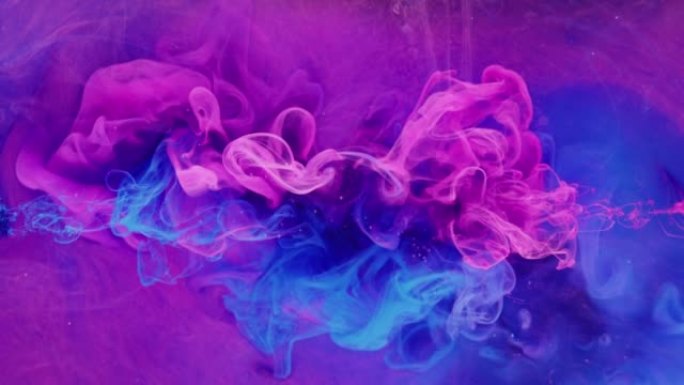 彩色流体混合烟雾云运动粉色蓝色墨水