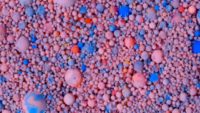 摘要背景鲜艳的彩色气泡慢动作油墨是奇妙的彩色混沌运动气泡结构，美丽，独特，有机。明亮的丙烯酸涂料。粒