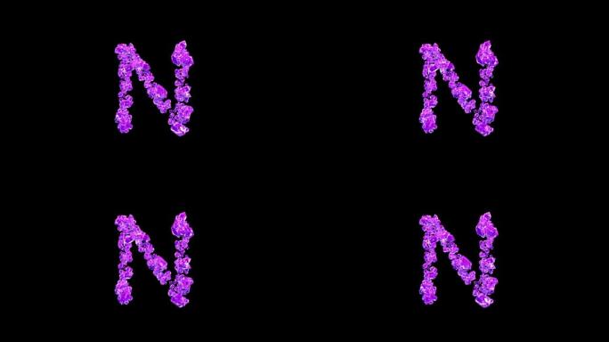 粉色宝石字母N，黑色孤立循环视频动画反射