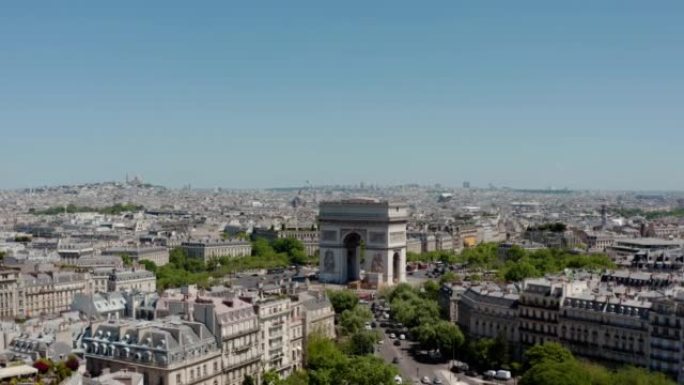 法国巴黎凯旋弧的无人机鸟瞰图