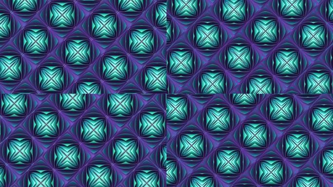 不断绽放的五颜六色的花蕾，几何霓虹色构成。3d渲染抽象背景。数字无缝循环动画4K UHD