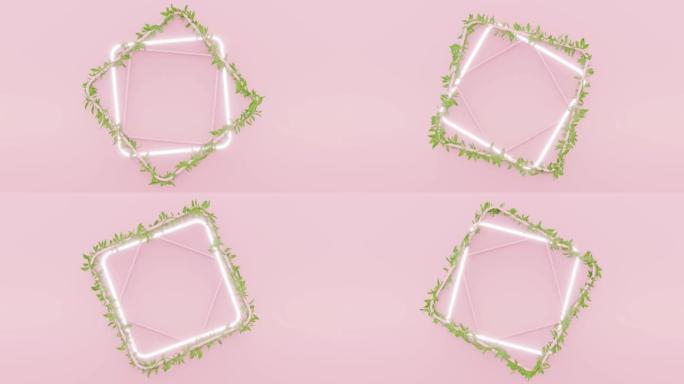 粉色背景循环视频-霓虹灯库存视频中的轻常春藤叶