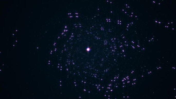 4K 3D运动无缝循环发光粉色星星太空旅行抽象背景。空间动画中带有银河天空闪烁光的图形运动叠加效果循