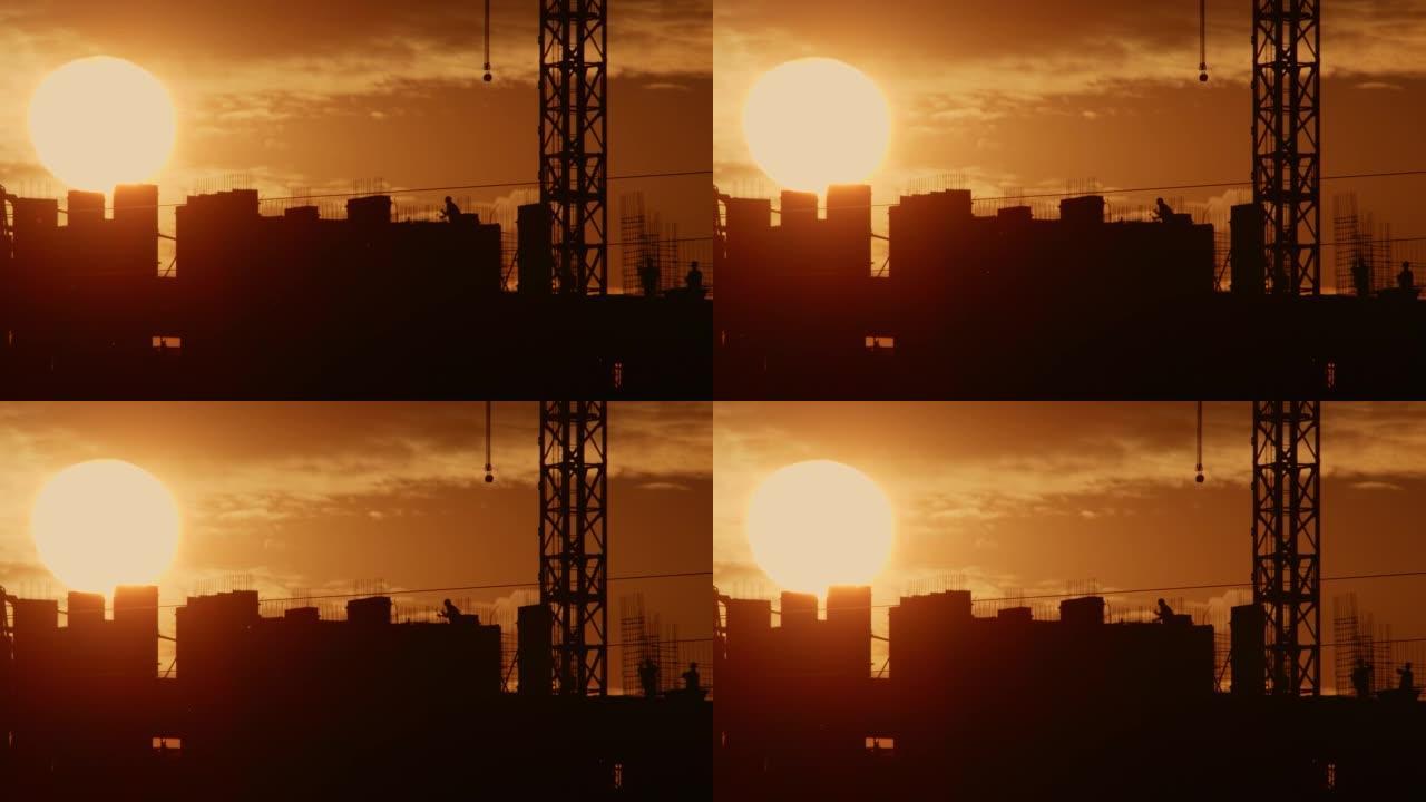 日落时天空太阳背景下的建筑