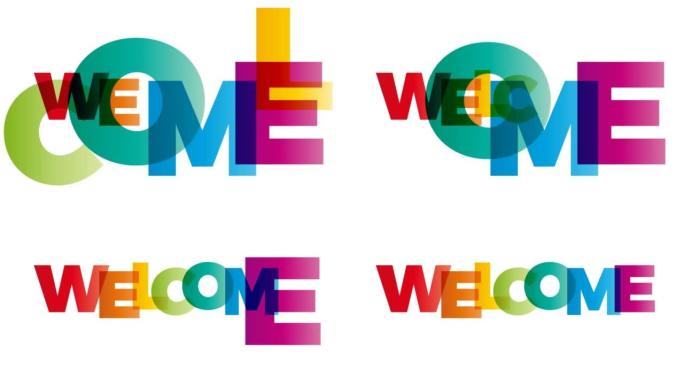 欢迎这个词。带有彩色彩虹文字的动画横幅。