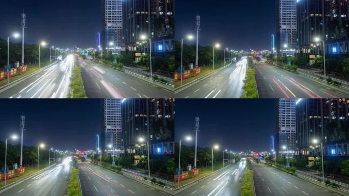 夜间公路交通的延时摄影
