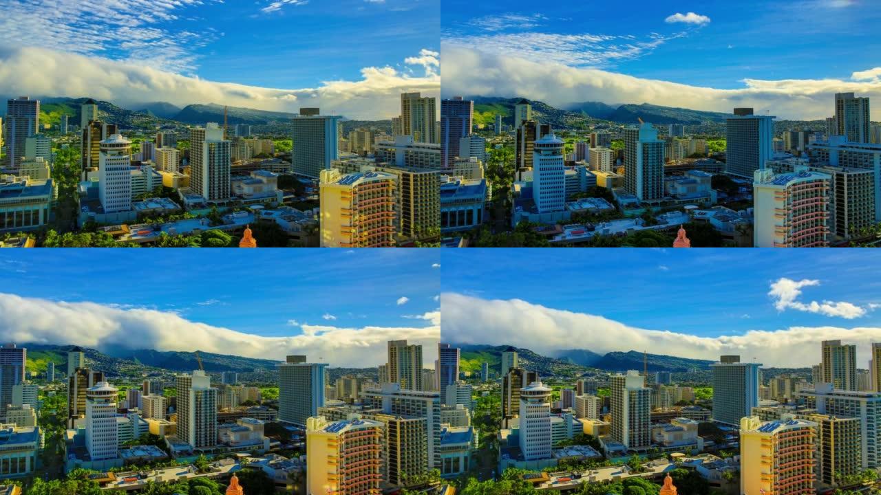 夏威夷檀香山延时摄影建筑群翻滚云层