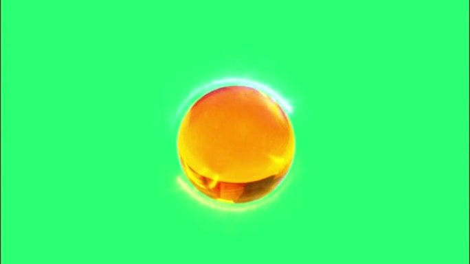 动画黄色水晶球隔离在绿色背景。