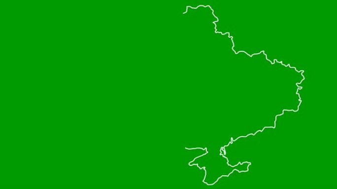 逐渐绘制出动画白色地图。线性符号。国家乌克兰。矢量插图孤立在绿色背景上。