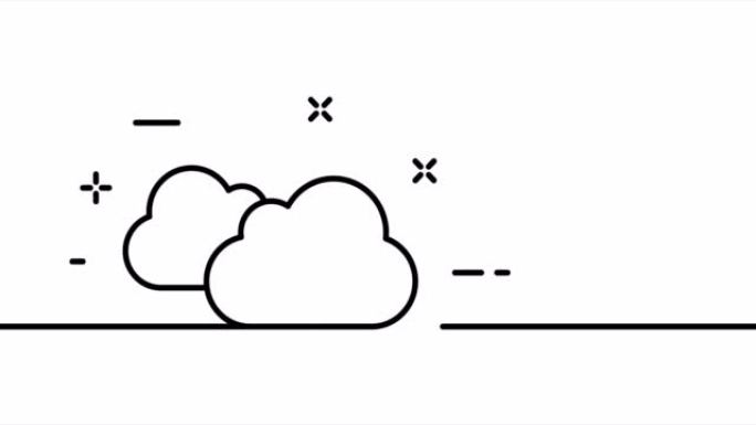 云。多云，多云，天空，天气状况。自然概念。一个线条画动画。运动设计。动画技术标志。视频4K