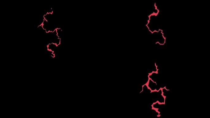 黑色背景上的动画红色闪电隔离。