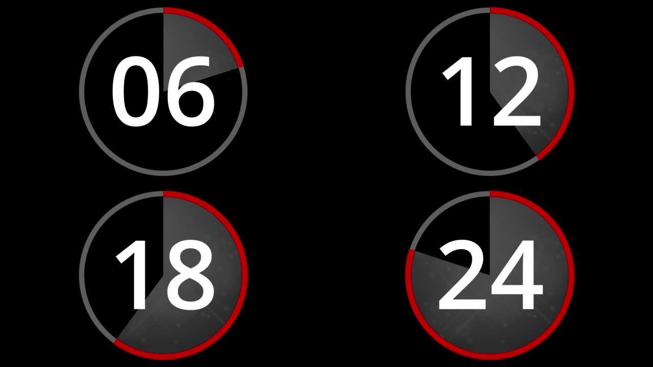 黑色背景上的动画第30轮计时器。