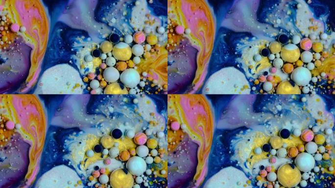 彩色油漆和气泡抽象背景4k视频