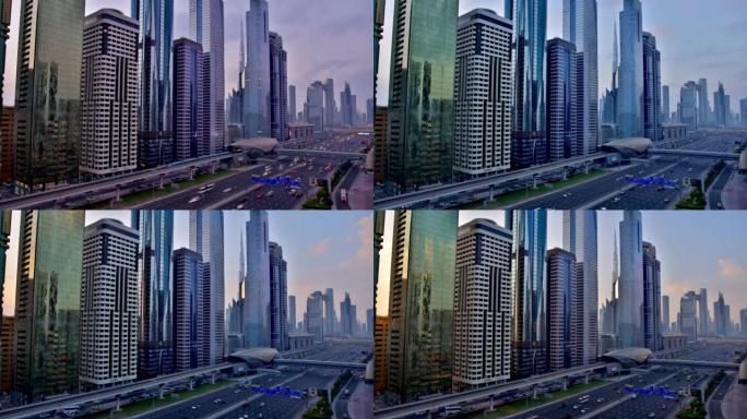 阿拉伯联合酋长国迪拜: 日落: 谢赫·扎耶德路