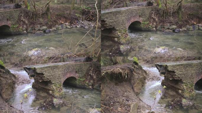 Flooding river creek destroyed a bridge after heav