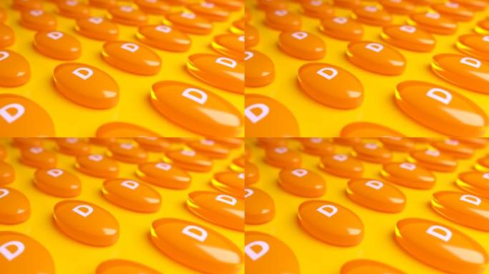3D橙色维生素d胶囊。循环背景