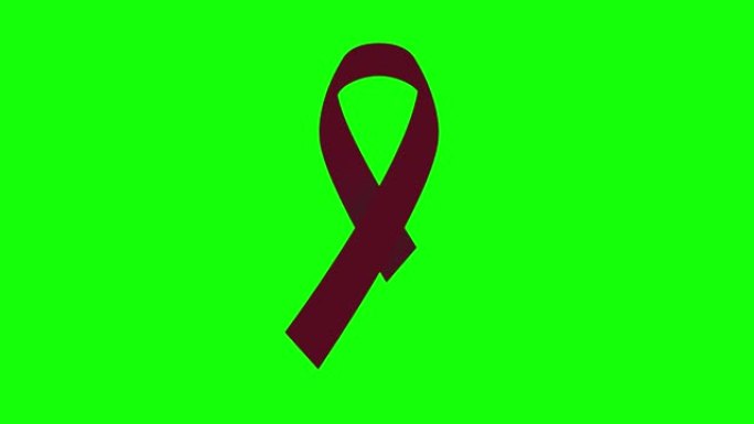 4k栗色国际多发性骨髓瘤意识日丝带股票动画。慢动作红葡萄酒颜色癌症意识视频。色度键控的绿色屏幕。